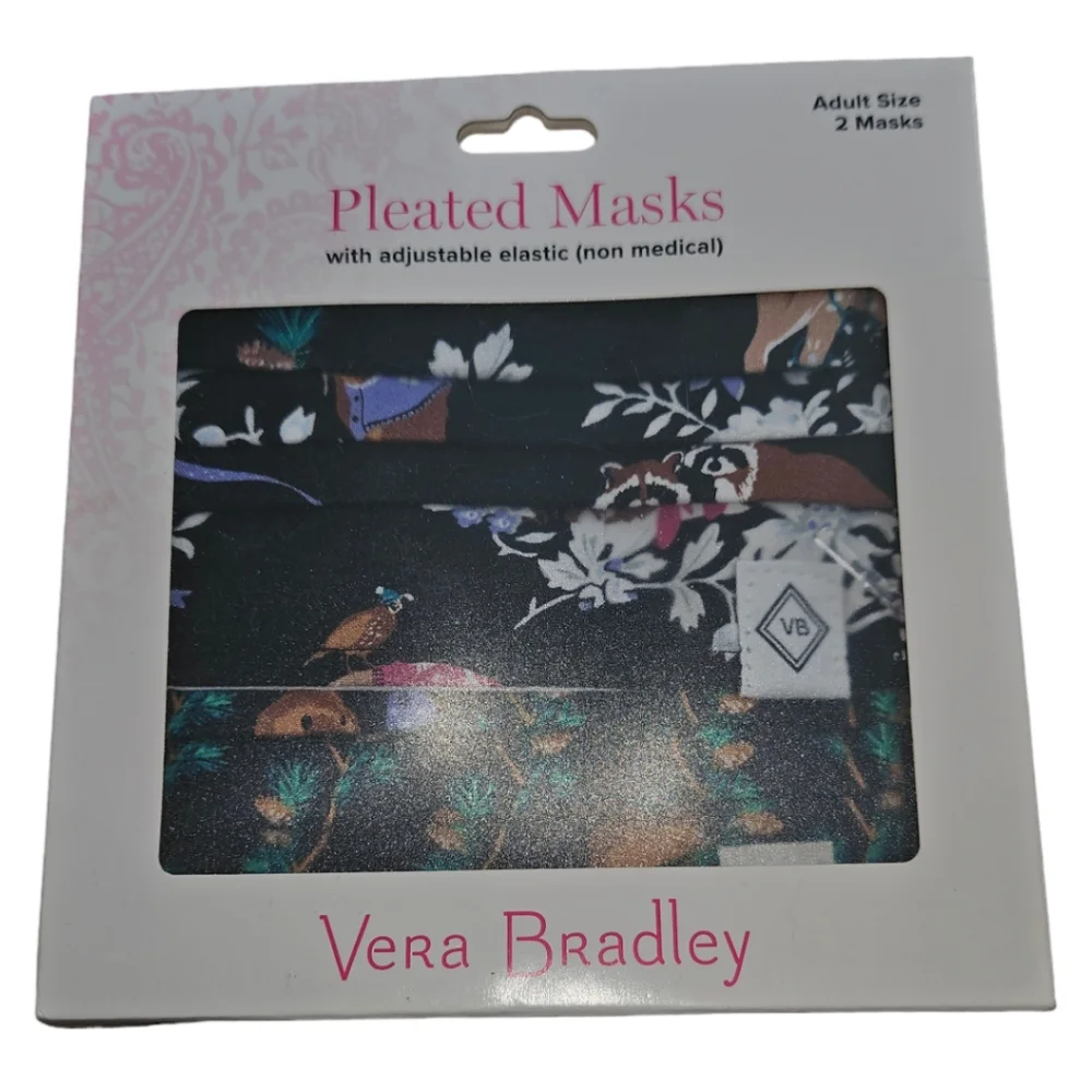 NWT Vera Bradley NonMedical Pleated Adult Mask With Adjustable Elastic Pack Of 2